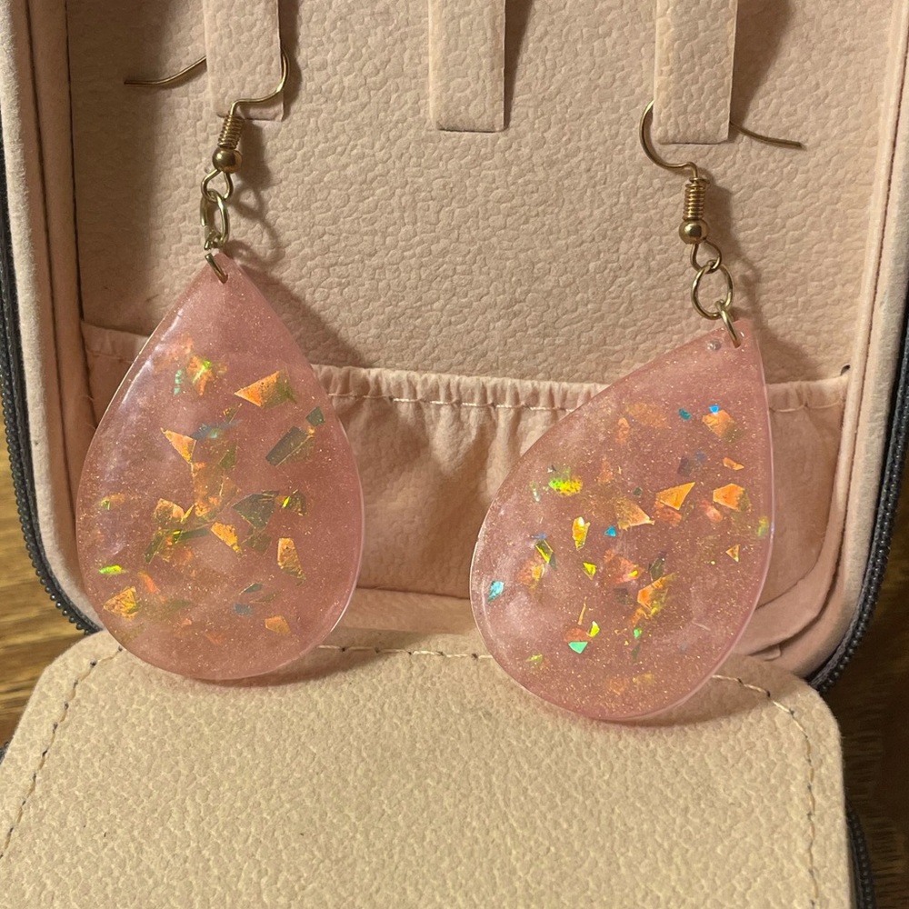 Resin pink opalescent earrings